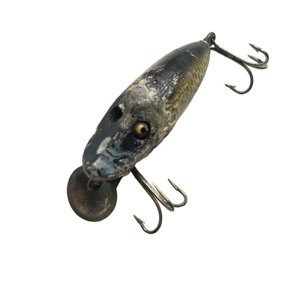 Vintage Wooden Fishing Lure Treble Hooks Realistic Scale Belly Crankbait Lip u - Picture 4 of 6